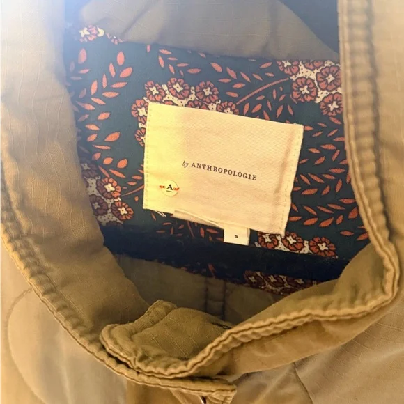 Anthropologie Olive Quilted Long Puffer Coat with Contrast Trim - Picture 6 of 8